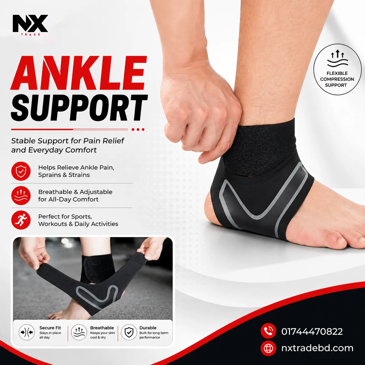 Plantar X Wrap Adjustable Ankle Support Sleeve - Image 3
